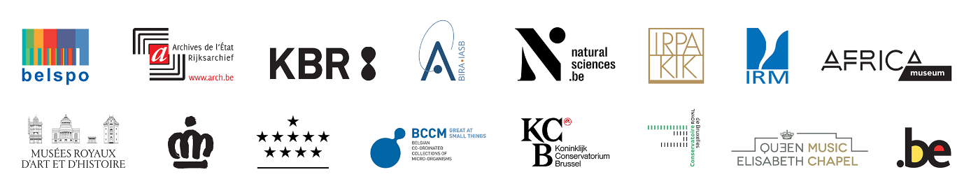 Logo's van BELSPO en de federale wetenschappelijke instellingen en partners